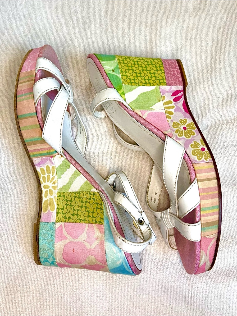 Vintage Coach Y2K Patchwork Multicolor Wedge Sandals